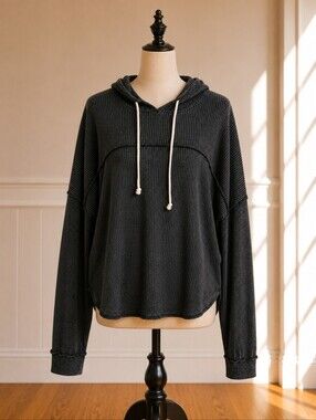Sugarfox Charcoal Gray Hooded Women's Crop Hoodie Top